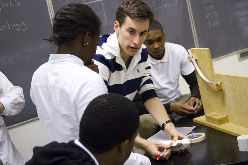 Photo of Community Physics Initiative ABCS students teach at local high school