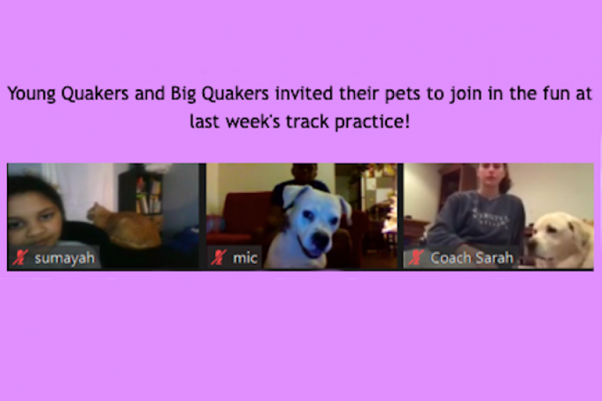 Young Quakers and Big Quakers invited their pets to join in the fun at last weeks track practice!